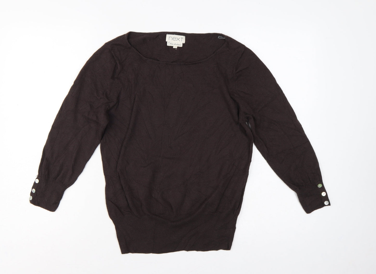 Next Women Brown UK 14 Scoop Neck Knit Pullover Button Cuff Jumper