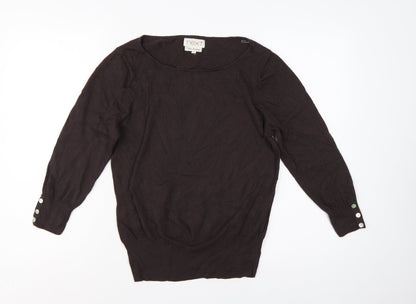 Next Women Brown UK 14 Scoop Neck Knit Pullover Button Cuff Jumper