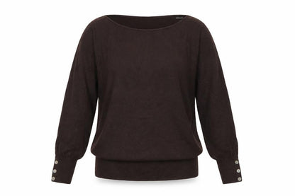Next Women Brown UK 14 Scoop Neck Knit Pullover Button Cuff Jumper