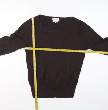 Next Women Brown UK 14 Scoop Neck Knit Pullover Button Cuff Jumper