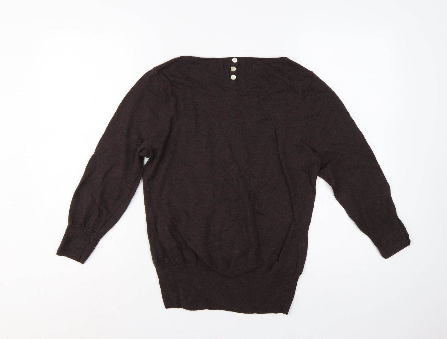Next Women Brown UK 14 Scoop Neck Knit Pullover Button Cuff Jumper