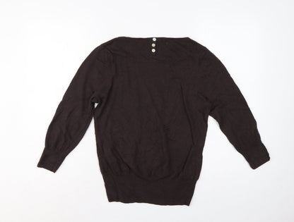Next Women Brown UK 14 Scoop Neck Knit Pullover Button Cuff Jumper