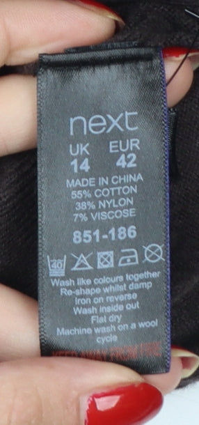 Next Women Brown UK 14 Scoop Neck Knit Pullover Button Cuff Jumper