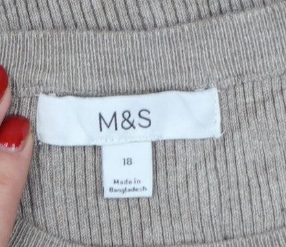 Marks and Spencer Women’s Beige Rib Knit Crew Neck Jumper Size 18