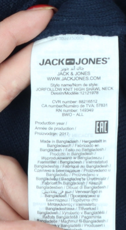 Jack & Jones Men Navy L Shawl Neck 1/4 Zip Cotton Knit Jumper
