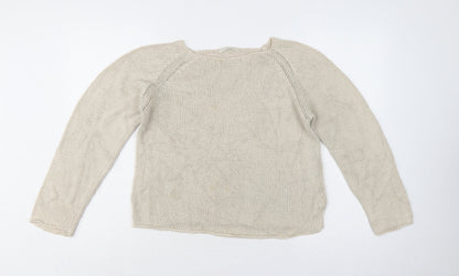 Marks and Spencer Women Beige UK 12 Boat Neck Cotton Knit Jumper
