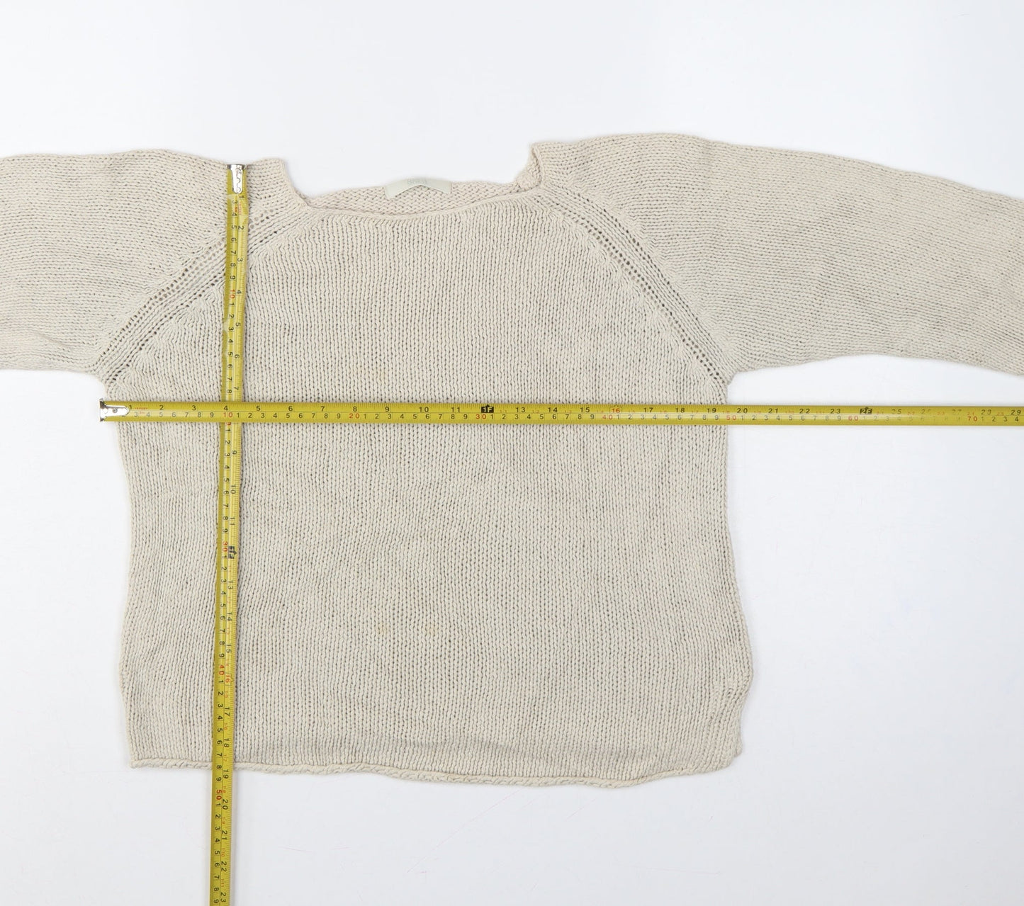 Marks and Spencer Women Beige UK 12 Boat Neck Cotton Knit Jumper
