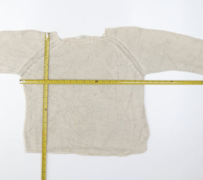 Marks and Spencer Women Beige UK 12 Boat Neck Cotton Knit Jumper
