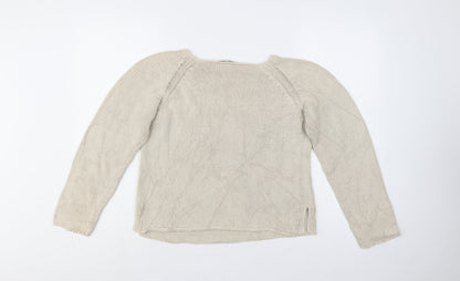 Marks and Spencer Women Beige UK 12 Boat Neck Cotton Knit Jumper