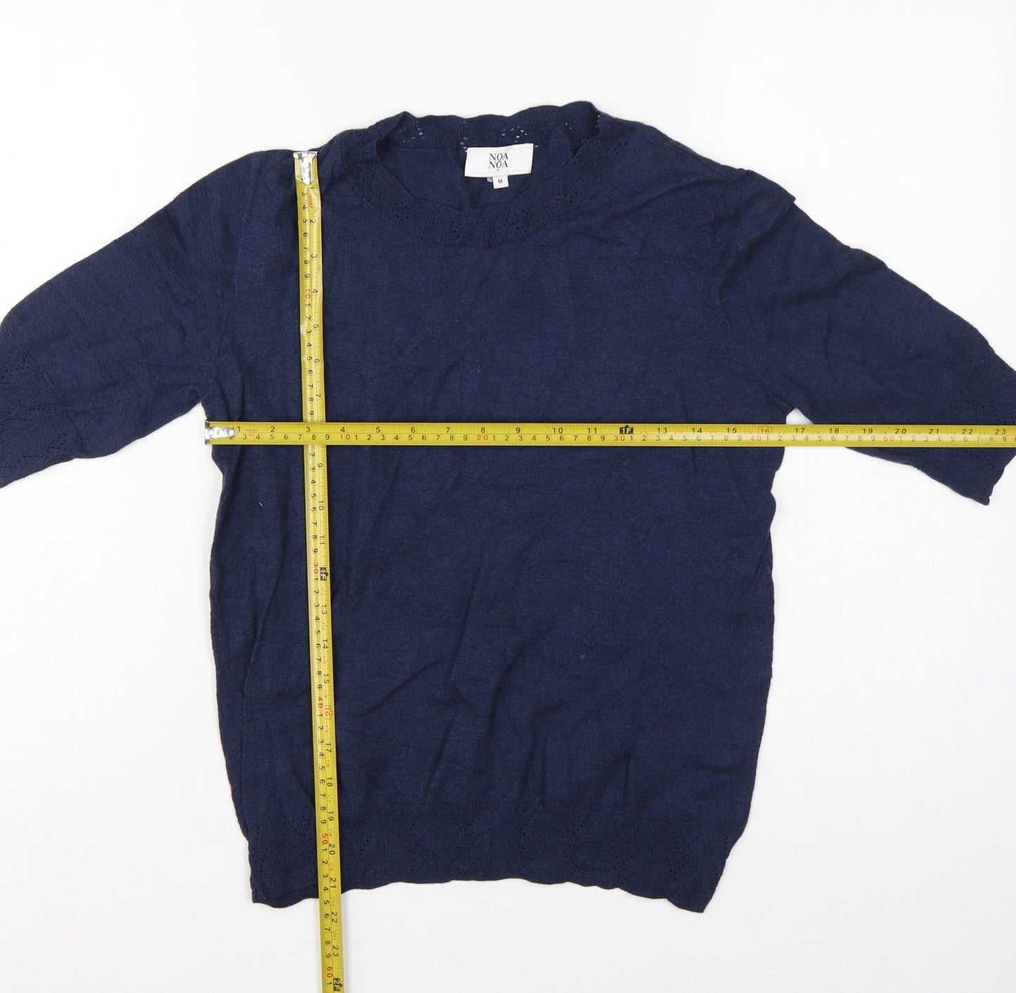 Noa Noa Women’s Blue Cotton 3/4 Sleeve Pullover Jumper UK 12