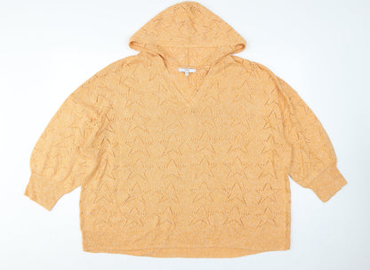 Next Women’s Orange 2XL Hooded V-Neck Open-Knit Jumper
