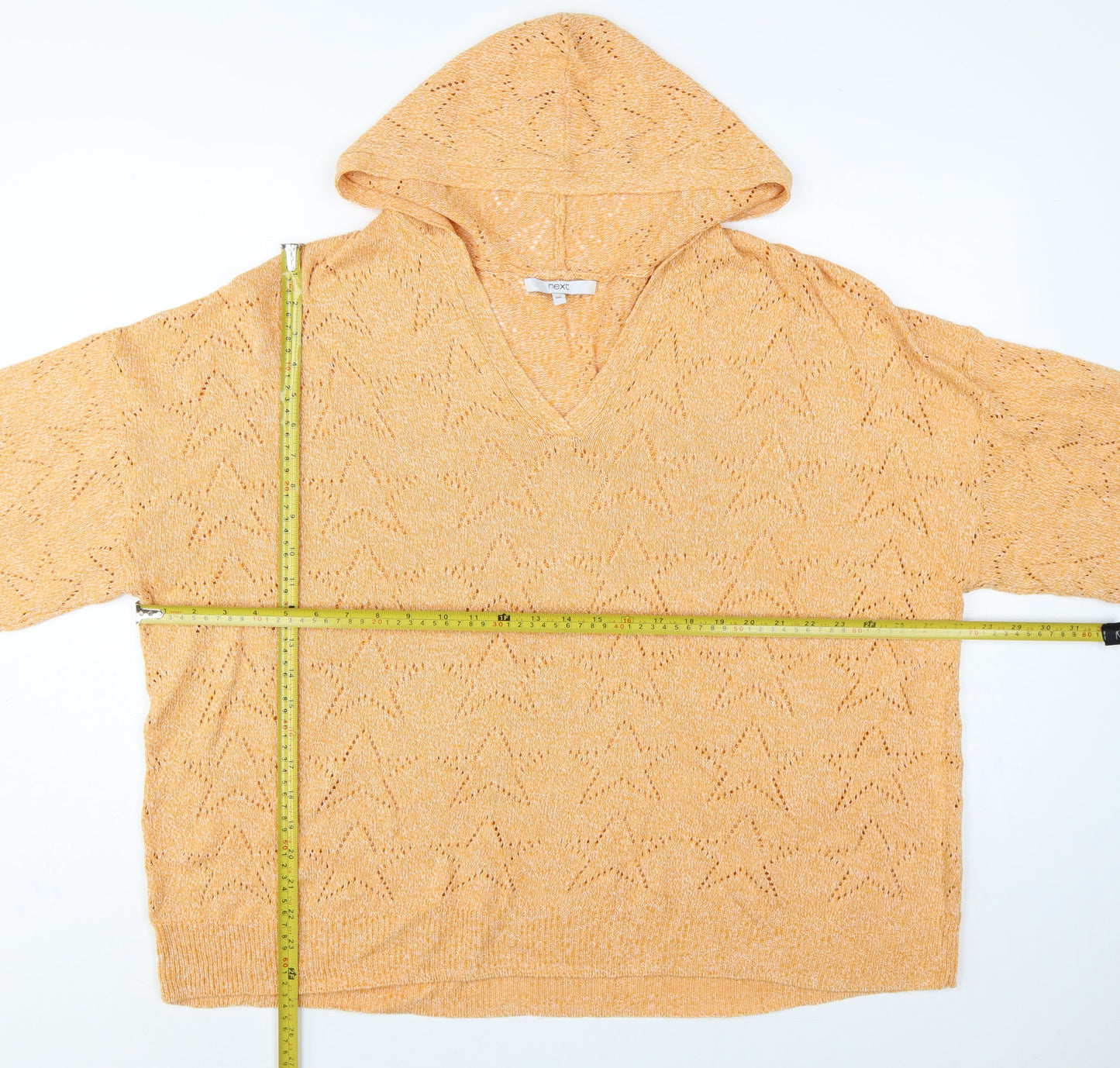 Next Women’s Orange 2XL Hooded V-Neck Open-Knit Jumper