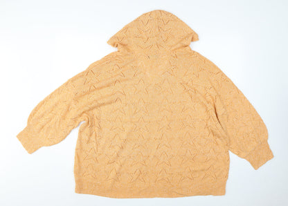 Next Women’s Orange 2XL Hooded V-Neck Open-Knit Jumper