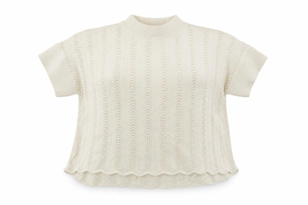 Front view of French Connection Women Ivory S Wool Open-Knit Short Sleeve Jumper