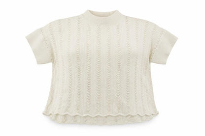 Front view of French Connection Women Ivory S Wool Open-Knit Short Sleeve Jumper