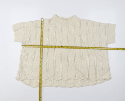 French Connection Women Ivory S Wool Open-Knit Short Sleeve Jumper