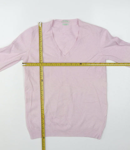 Style Benetton Women Pink Merino Wool V-Neck Knit Jumper Size L