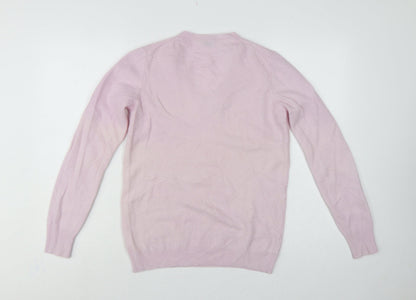 Style Benetton Women Pink Merino Wool V-Neck Knit Jumper Size L