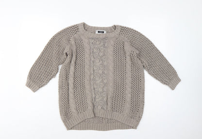 Next Women’s Beige UK 10 Cable Knit Lace Panel Open Cardigan