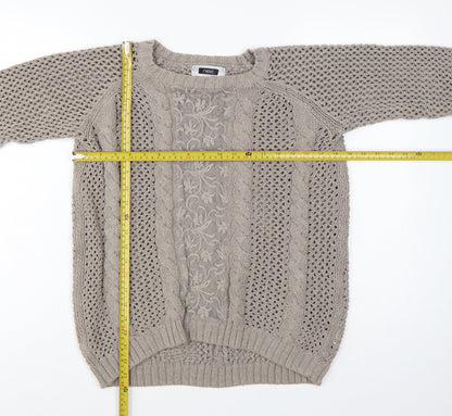 Next Women’s Beige UK 10 Cable Knit Lace Panel Open Cardigan