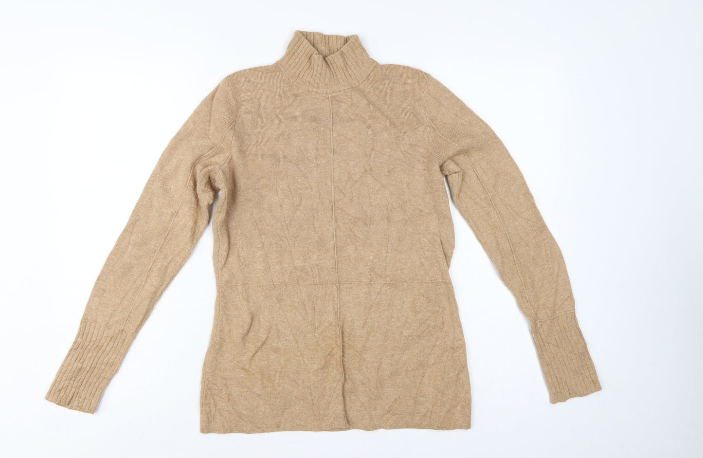 Marks and Spencer Women Beige UK 10 Roll Neck Knit Tunic Jumper