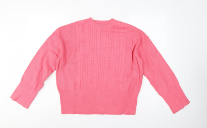 Marks and Spencer Women Pink M Cable Knit Crew Neck Jumper