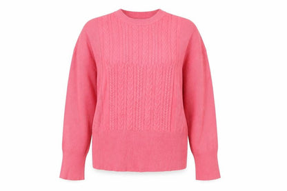 Marks and Spencer Women Pink M Cable Knit Crew Neck Jumper