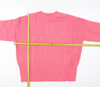 Marks and Spencer Women Pink M Cable Knit Crew Neck Jumper