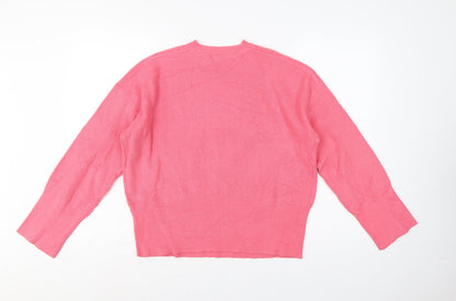 Marks and Spencer Women Pink M Cable Knit Crew Neck Jumper