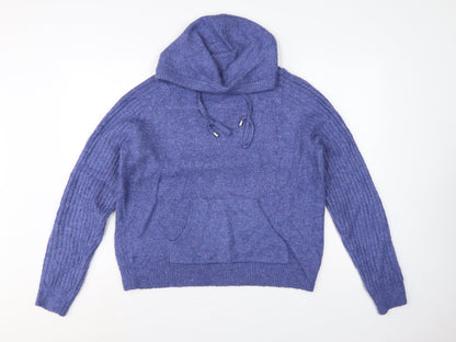 M&S Women’s Blue Medium Hooded Knit Pullover Jumper Pockets