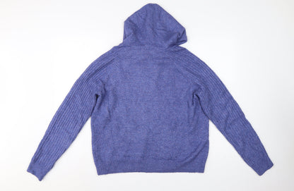 M&S Women’s Blue Medium Hooded Knit Pullover Jumper Pockets