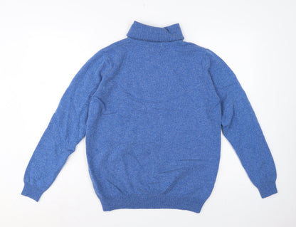 WoolOvers Women’s Blue M Cashmere Merino Wool Roll Neck Jumper