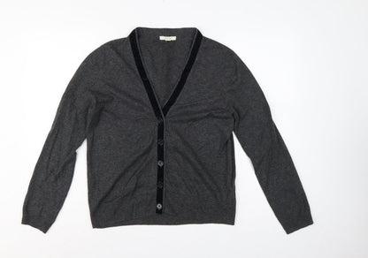 White Stuff Women’s Grey Merino Cotton V-Neck Henley Jumper UK 16