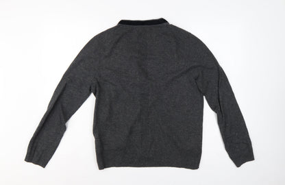 White Stuff Women’s Grey Merino Cotton V-Neck Henley Jumper UK 16