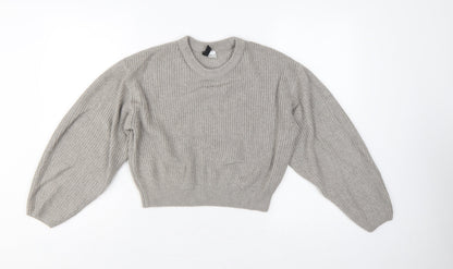 H&M Divided Women’s Grey UK 14 Chunky Knit Balloon Sleeve Jumper