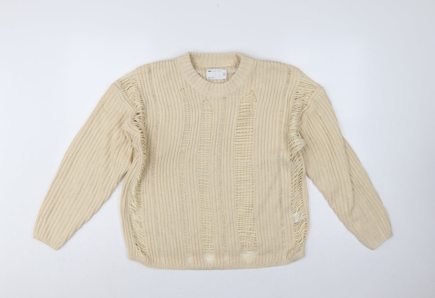 ASOS Design Women Ivory UK 8 Relaxed Fringe Open Knit Jumper