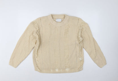 ASOS Design Women Ivory UK 8 Relaxed Fringe Open Knit Jumper