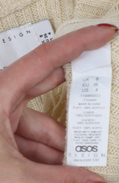 ASOS Design Women Ivory UK 8 Relaxed Fringe Open Knit Jumper