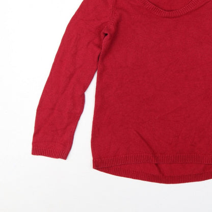 Kew Women’s Red Scoop Neck Knit Pullover Jumper Size S