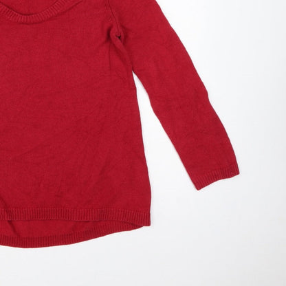 Kew Women’s Red Scoop Neck Knit Pullover Jumper Size S
