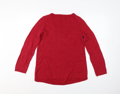 Kew Women’s Red Scoop Neck Knit Pullover Jumper Size S