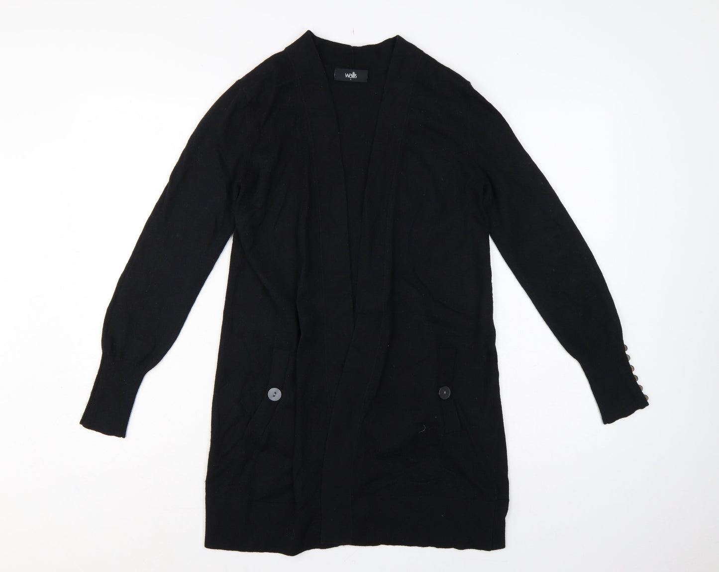 Wallis Women Black S Longline Open Knit Cardigan Button Pockets
