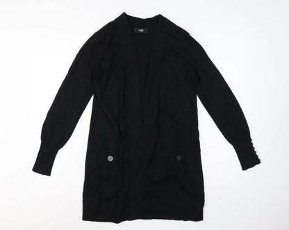 Wallis Women Black S Longline Open Knit Cardigan Button Pockets