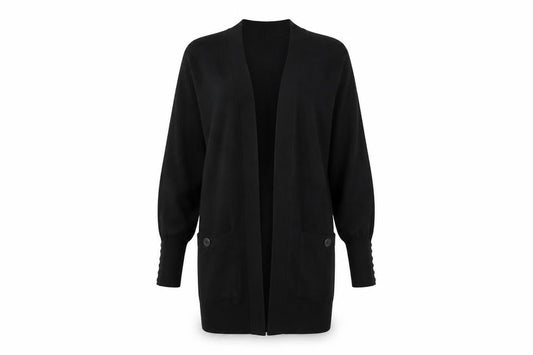 Wallis Women Black S Longline Open Knit Cardigan Button Pockets