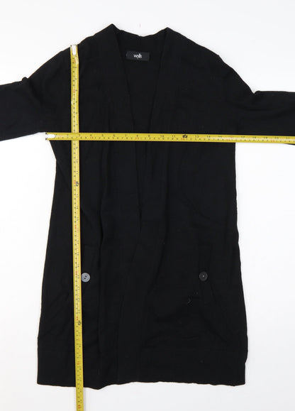 Wallis Women Black S Longline Open Knit Cardigan Button Pockets
