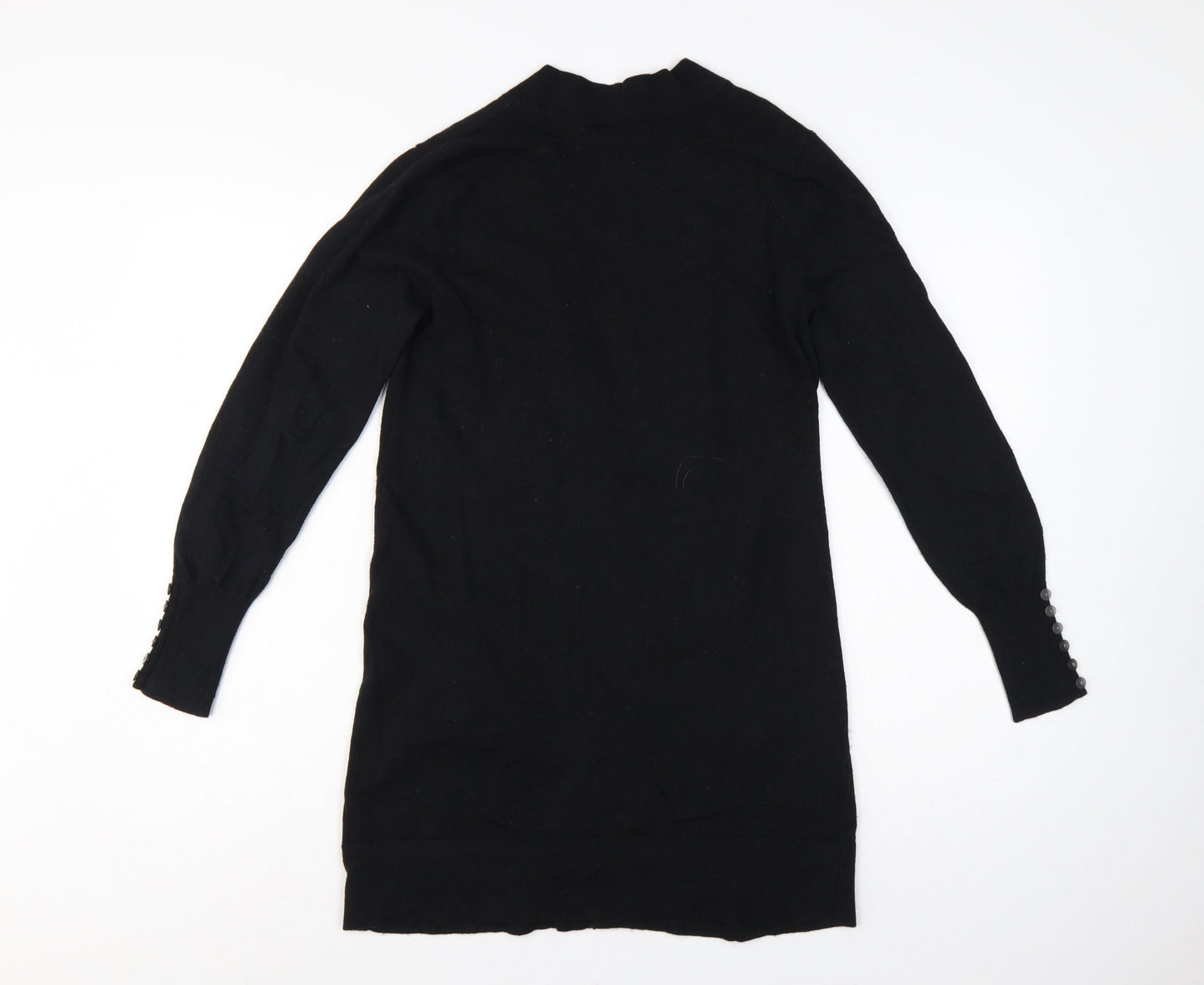Wallis Women Black S Longline Open Knit Cardigan Button Pockets