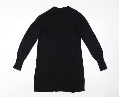 Wallis Women Black S Longline Open Knit Cardigan Button Pockets