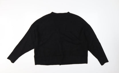 M&S Women’s Black L V-Neck Gold Button Pocket Knit Cardigan