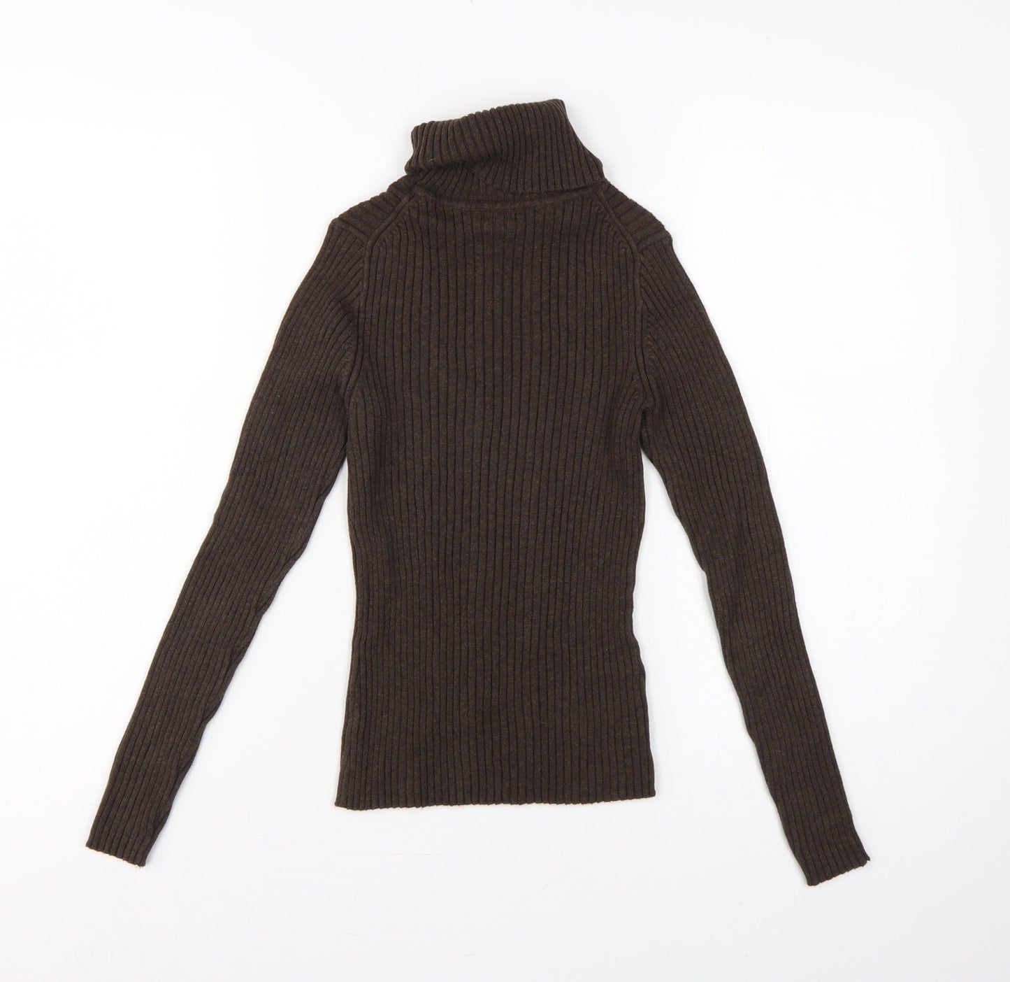 GAP Women’s Brown S Ribbed Roll Neck Slim Cotton Jumper