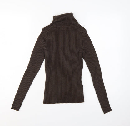 GAP Women’s Brown S Ribbed Roll Neck Slim Cotton Jumper